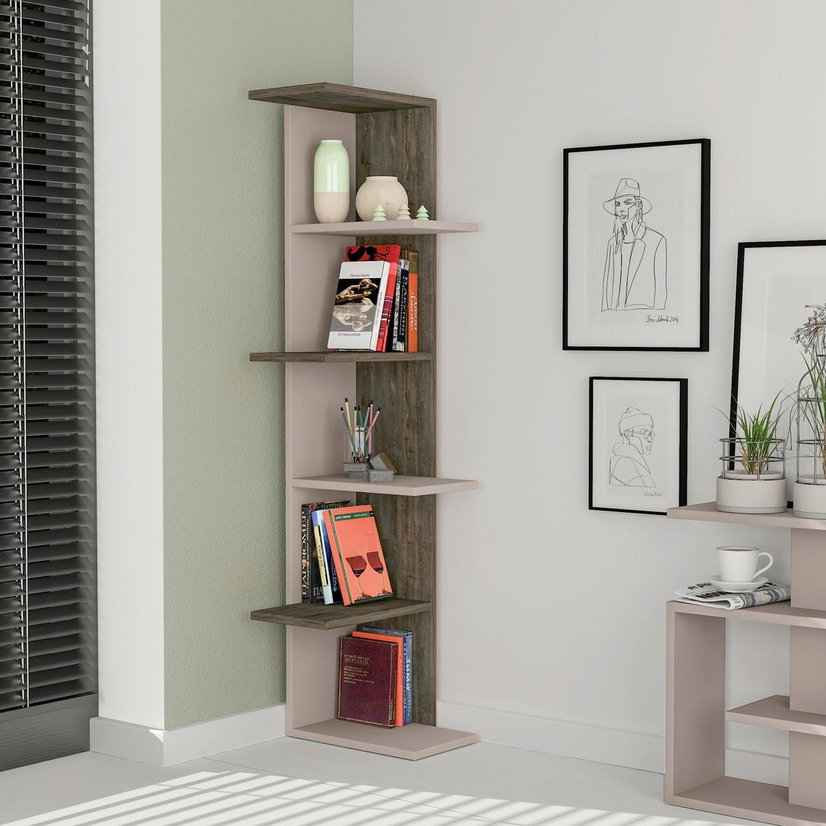 Bücherregal Saso ca. 37x141x24 cm Mokka/Braun - Braun/Mokka, Design, Holzwerkstoff (37/141/24cm) - Livetastic