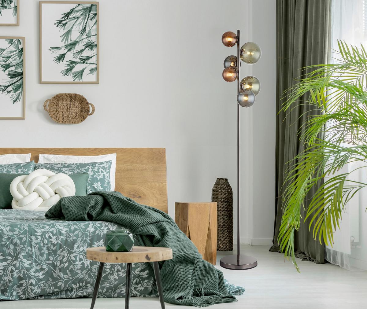 LED-STEHLEUCHTE 56142-6S RIHA - Petrol/Schwarz, Design, Glas/Kunststoff (28,5/26,5/155cm) - Globo