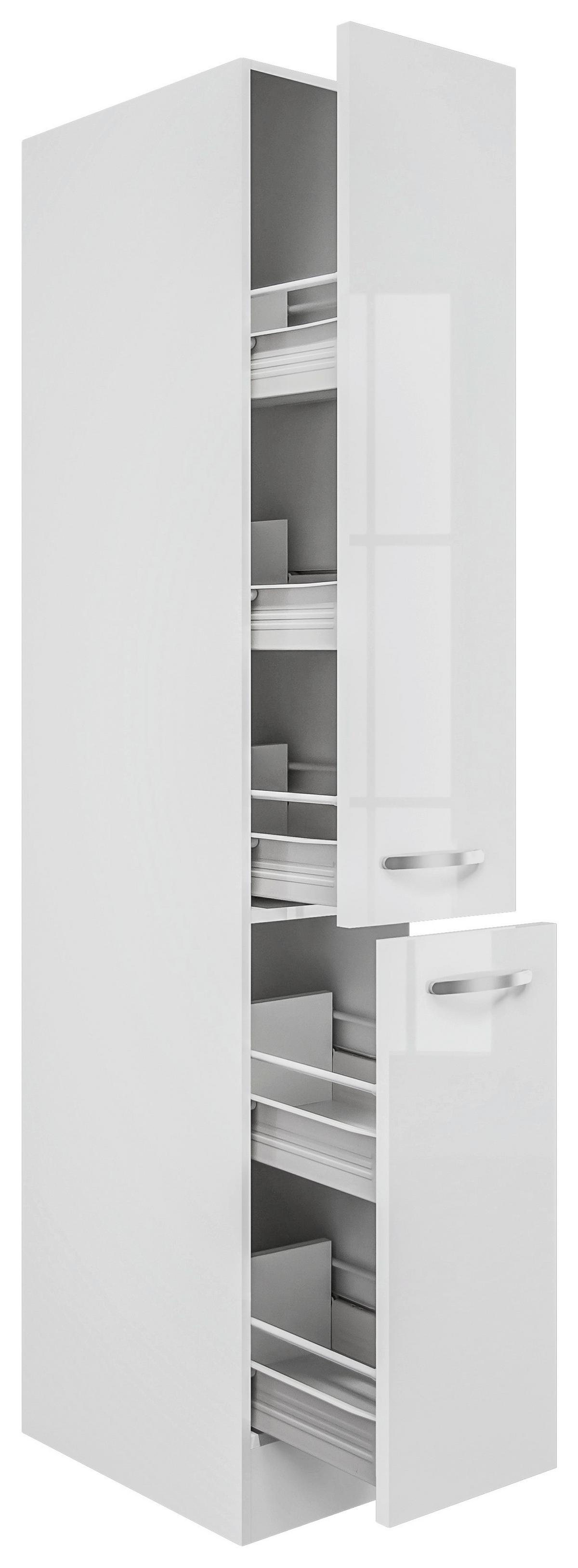 Apothekerschrank ''Alba'', Weiß - Edelstahlfarben/Weiß Hochglanz, MODERN, Holzwerkstoff/Metall (30/200/57cm) - FlexWell