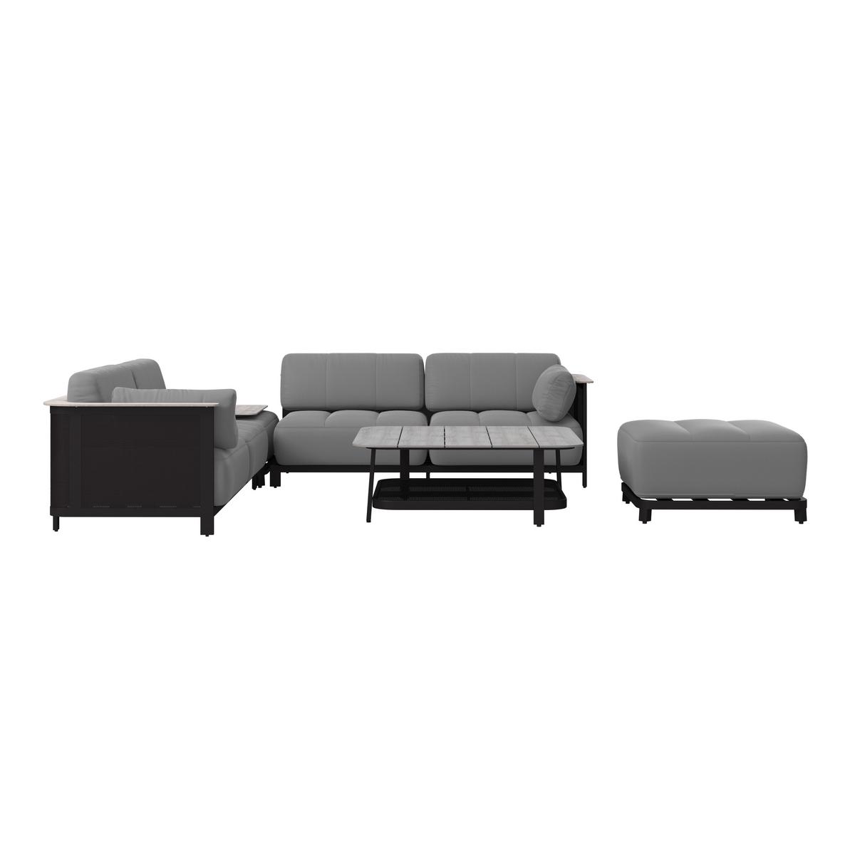 Loungegarnitur Mara Dunkelgrau Metall/Outdoorstoff +Abdeckung - Dunkelgrau/Schwarz, MODERN, Kunststoff/Textil (186/61/76,5cm) - Bessagi Garden