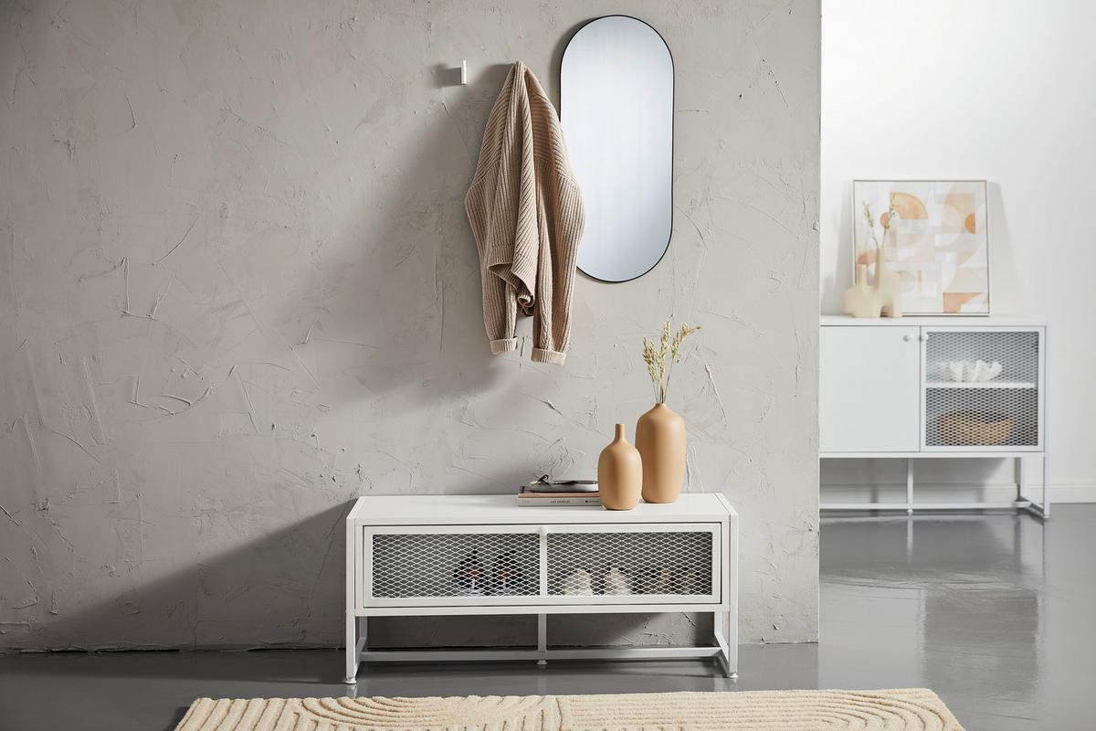 ŁAWKA Z PÓŁKĄ NA BUTY MELA - biały, Modern, metal/drewno (95/40/41cm) - P & B