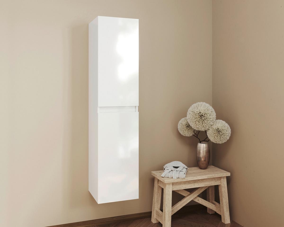 Magasszekrény Iris - magasfényű fehér, Basics, faalapú anyag (34/133/36cm)