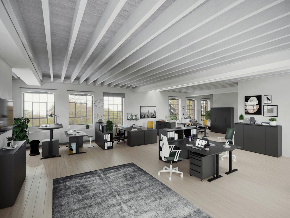 Schreibtisch Ribera in Graphitfarben/Schwarz - Graphitfarben/Schwarz, MODERN, Holzwerkstoff/Metall (160/80/72-120cm) - Premium Living