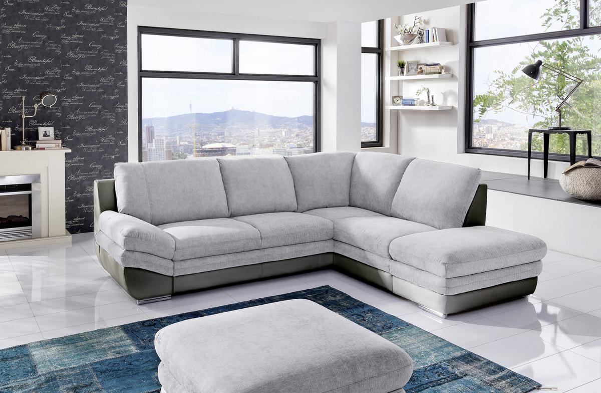 Wohnlandschaft in Grau/ Dunkelgrau ´NARDO´ - Chromfarben/Dunkelgrau, MODERN, Textil/Metall (264/221cm) - MID.YOU