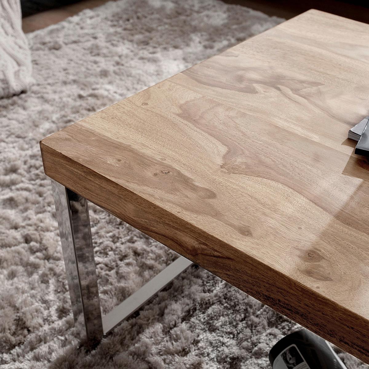 Klubska Miza Guna - barve kroma/barve akacije, Design, kovina/les (120/60/40cm) - MID.YOU