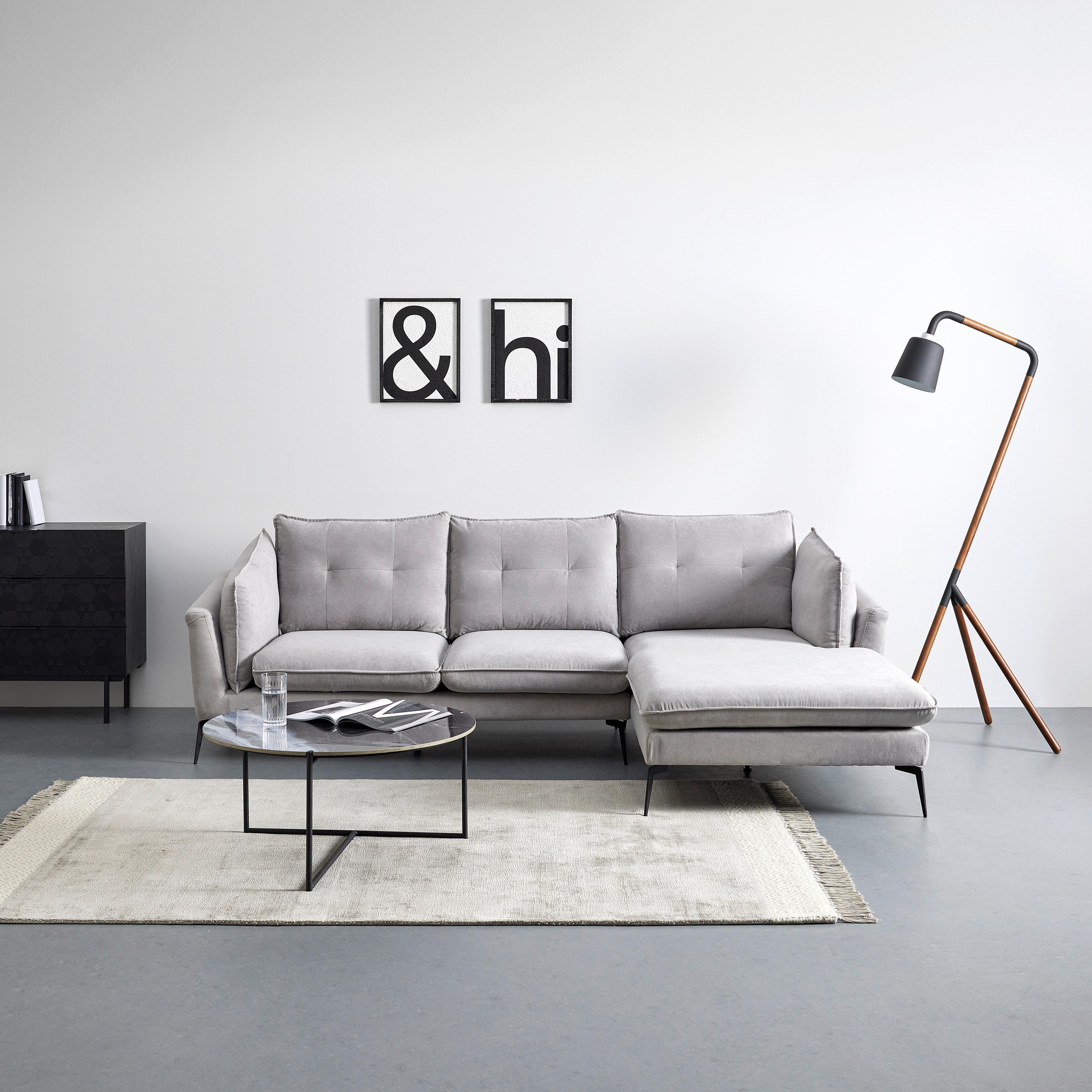Wohnlandschaft Sandro Hellgrau Samt - Hellgrau/Schwarz, MODERN, Holz/Textil (258/86/82-160cm) - Bessagi Home
