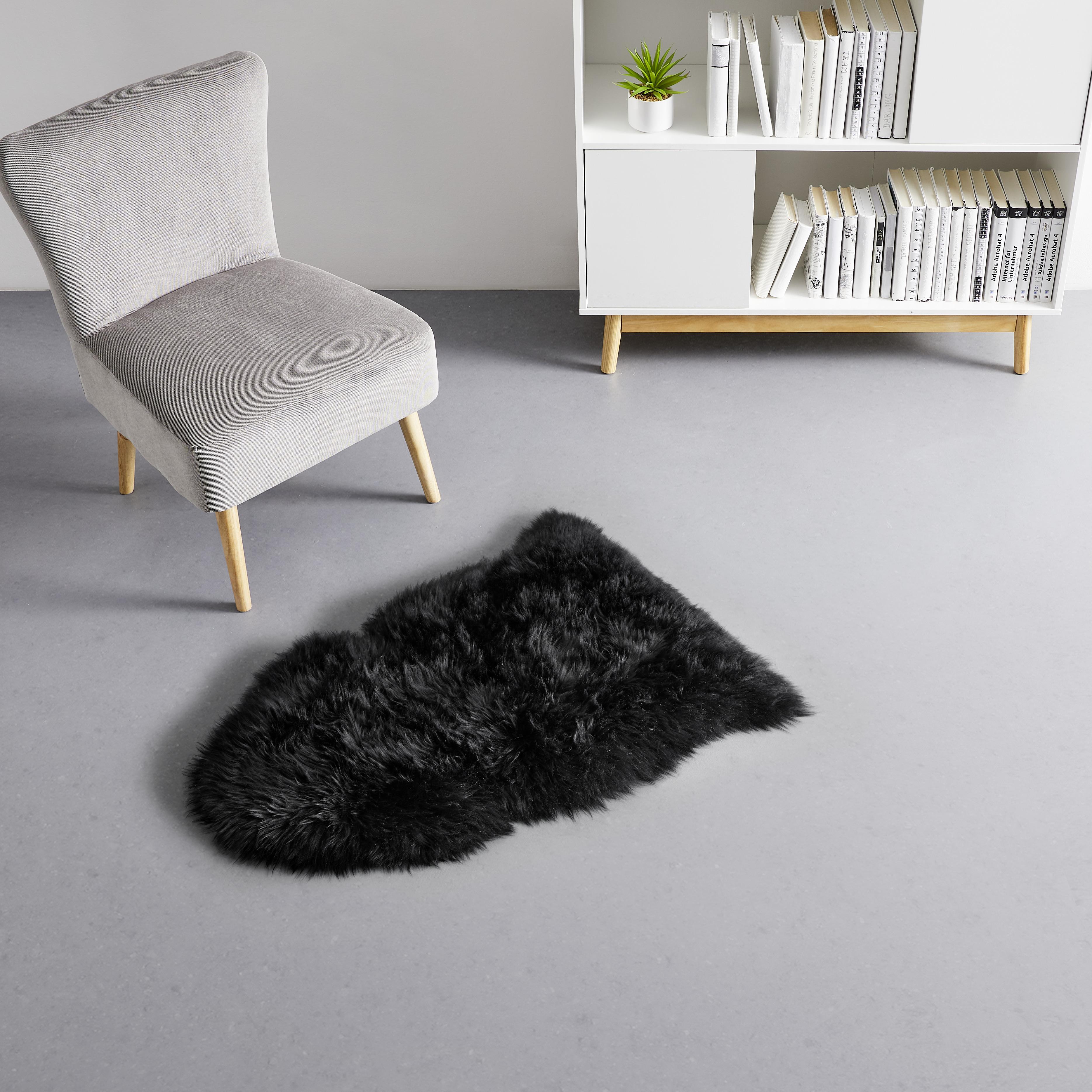 Schaffell Daciano in Schwarz - Schwarz, MODERN, Fell (95/60cm) - Bessagi Home