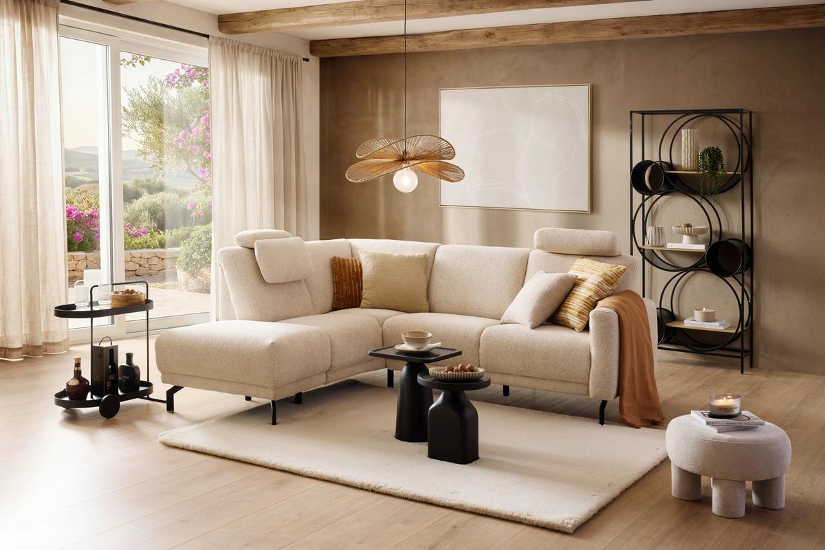 Wohnlandschaft Bassano links Naturfarben - Schwarz/Naturfarben, Modern, Holz/Holzwerkstoff (190/85-88/235cm) - Premium Living