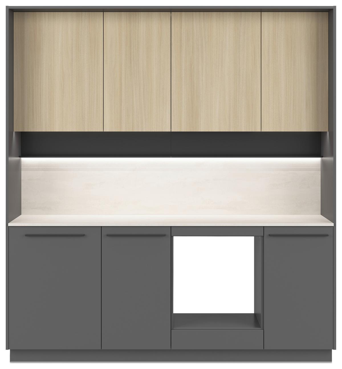 Küchenblock Milino o. Geräte Eichefarben - Eichefarben/Schwarz, Basics, Holzwerkstoff/Kunststoff (210cm) - Visiona