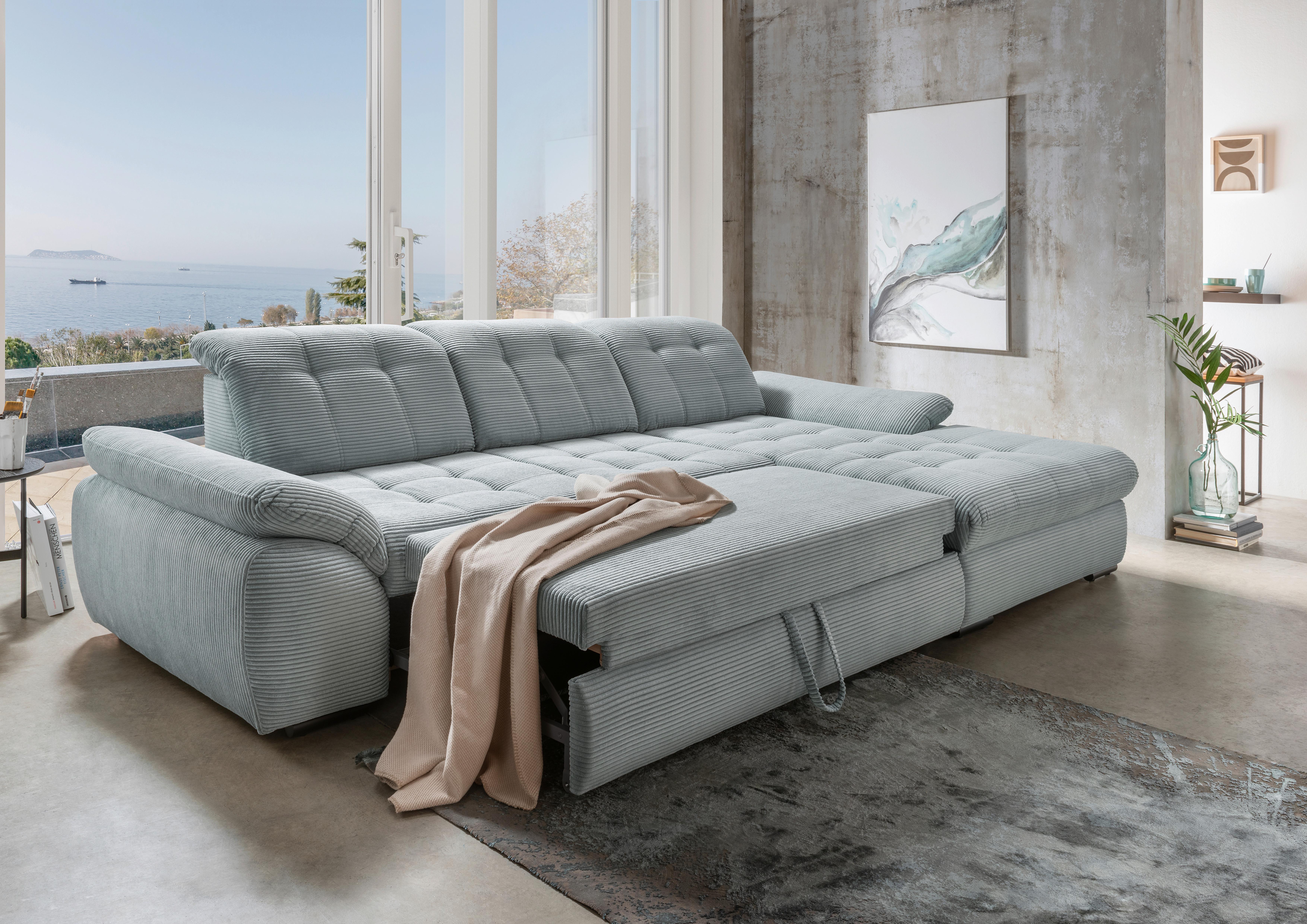 Ecksofa mit Bettkasten Rigatti ca. 314x184 cm Hellblau - Schwarz/Hellblau, MODERN, Textil/Metall (314/184cm) - Livetastic