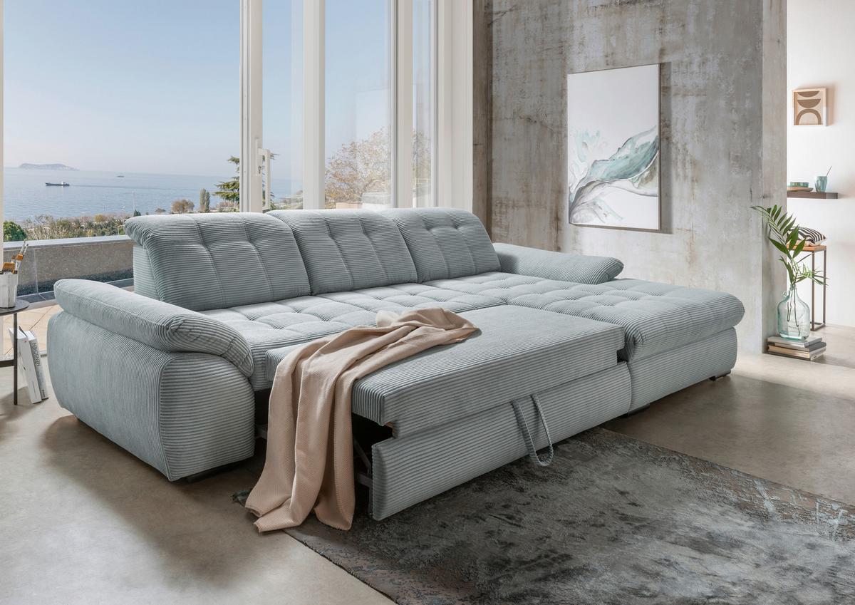 Ecksofa mit Bettkasten Rigatti ca. 314x184 cm Hellblau - Schwarz/Hellblau, MODERN, Textil/Metall (314/184cm) - Livetastic