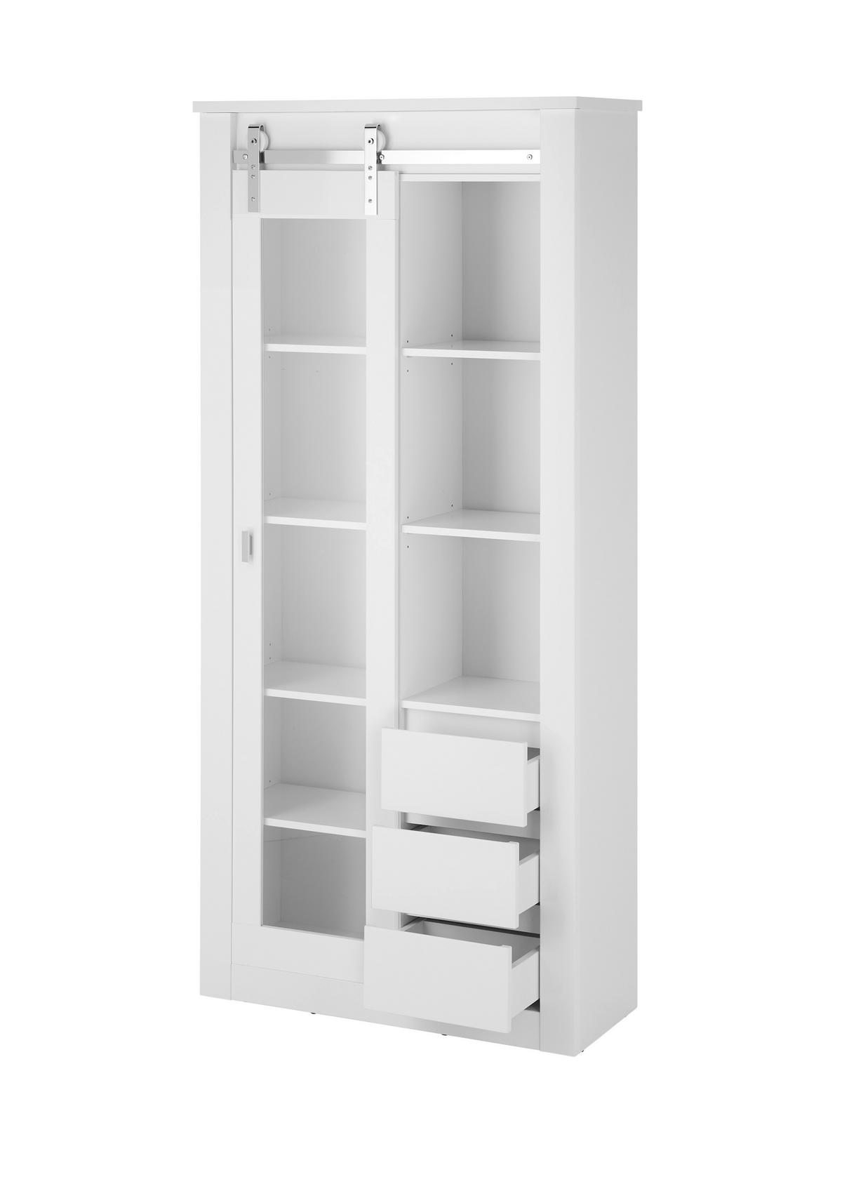 Vitrine Daytona Weiß - Chromfarben/Weiß Hochglanz, Design, Holzwerkstoff/Metall (93/201/38cm) - Livetastic