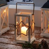 Laterne Leevi H ca. 44,5 cm - Braun/Weiß, MODERN, Glas/Holz (21,5/19,5/44,5cm) - Mömax modern living