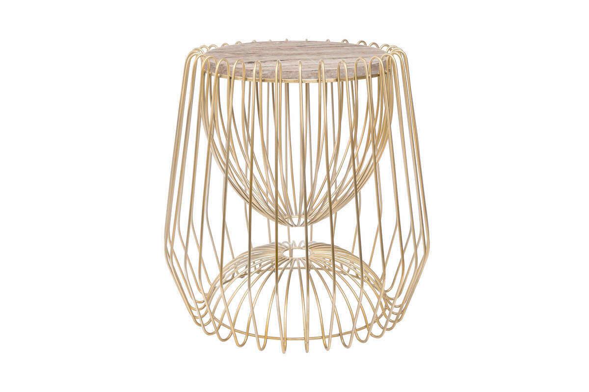 BEISTELLTISCH LTYOM-BRW - Messingfarben/Braun, Basics, Stein/Metall (50/50/51cm) - Kayoom