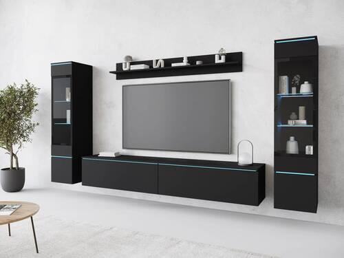 Wohnwand Vera 4-tlg. ca. 240x130 cm Schwarz - Schwarz/Graphitfarben, Design, Glas/Holzwerkstoff (240/130/33cm) - Livetastic