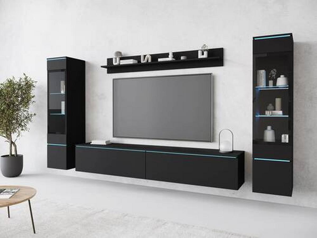 Dnevni Regal Vera, Črna, 4-Delno, Led - črna/siva, Design, umetna masa/steklo (240/130/33cm) - Livetastic