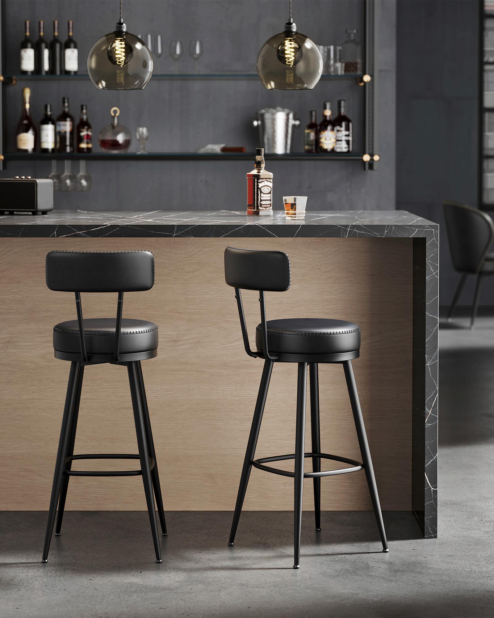 BARHOCKER BAR STOOLS - Schwarz, MODERN, Leder/Holzwerkstoff (56cm) - MID.YOU