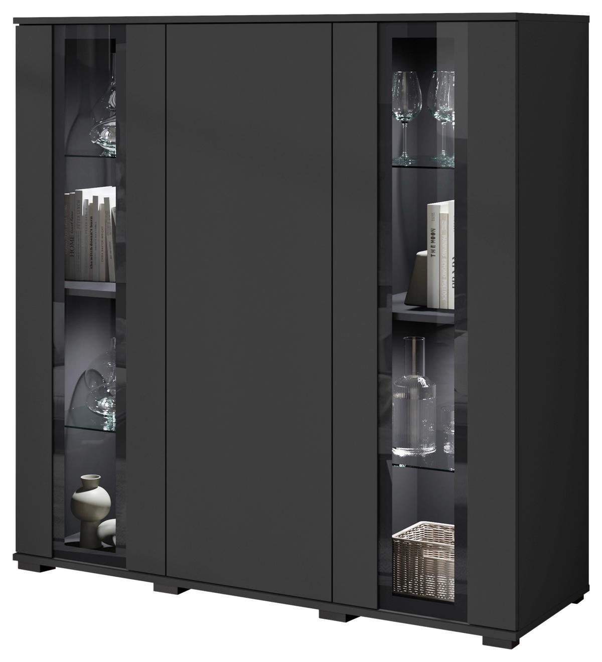 Highboard Caro ca. 120x122 cm Schwarz - Schwarz, Design, Glas/Holzwerkstoff (120/121,9/39,5cm) - P & B