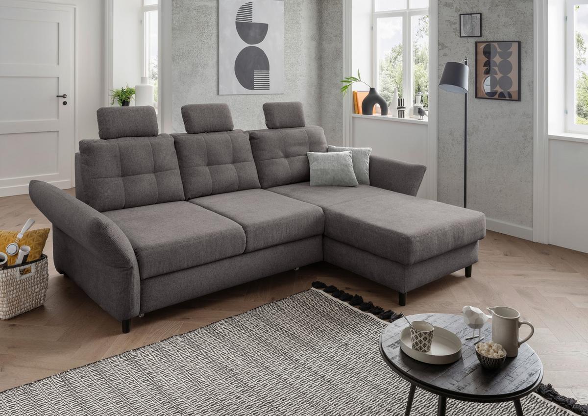 Wohnlandschaft Brizzini Graubraun Chenille - Graubraun/Hellgrau, MODERN, Holz/Textil (250-280/176cm) - Livetastic