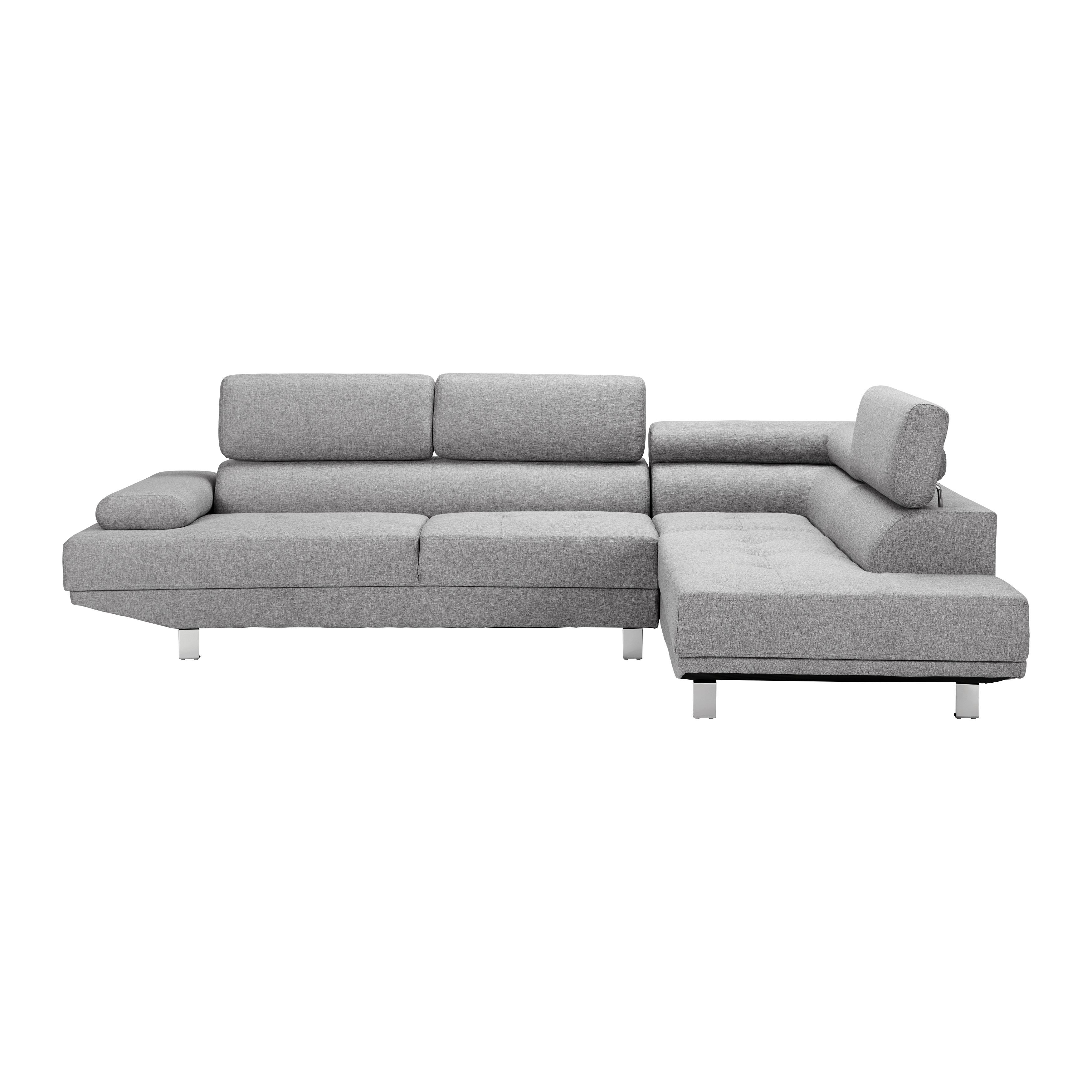 Ecksofa Hellgrau "Emily" - Chromfarben/Hellgrau, Modern, Holz/Textil (267/70/195cm) - Bessagi Home