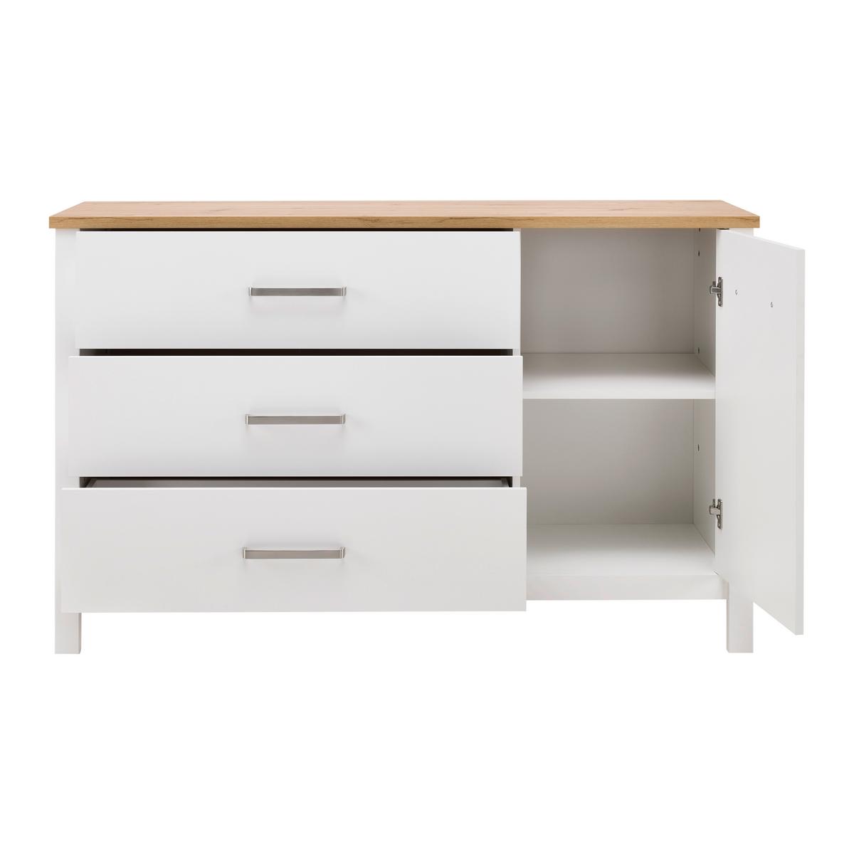 Sideboard Sicilia Weiß/Eiche - Silberfarben/Weiß, ROMANTIK / LANDHAUS, Holzwerkstoff/Metall (148/92/45cm) - Mömax