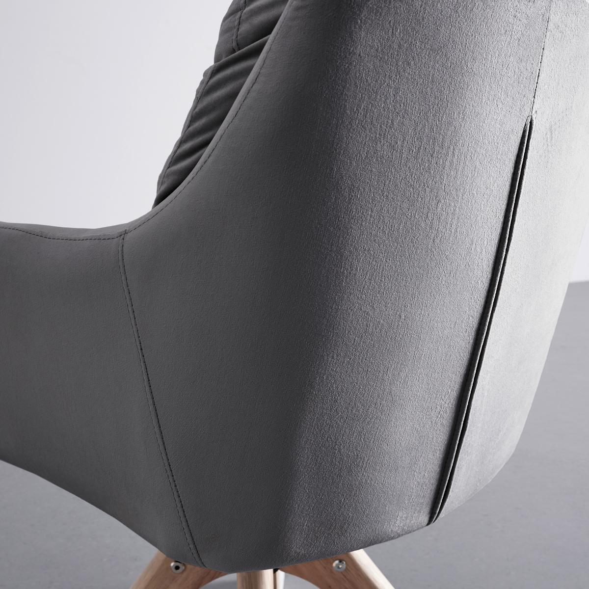 Armlehnstuhl Juana Grau Samt Drehbar Gepolstert - Naturfarben/Grau, MODERN, Holz/Textil (61/93/65cm) - Bessagi Home
