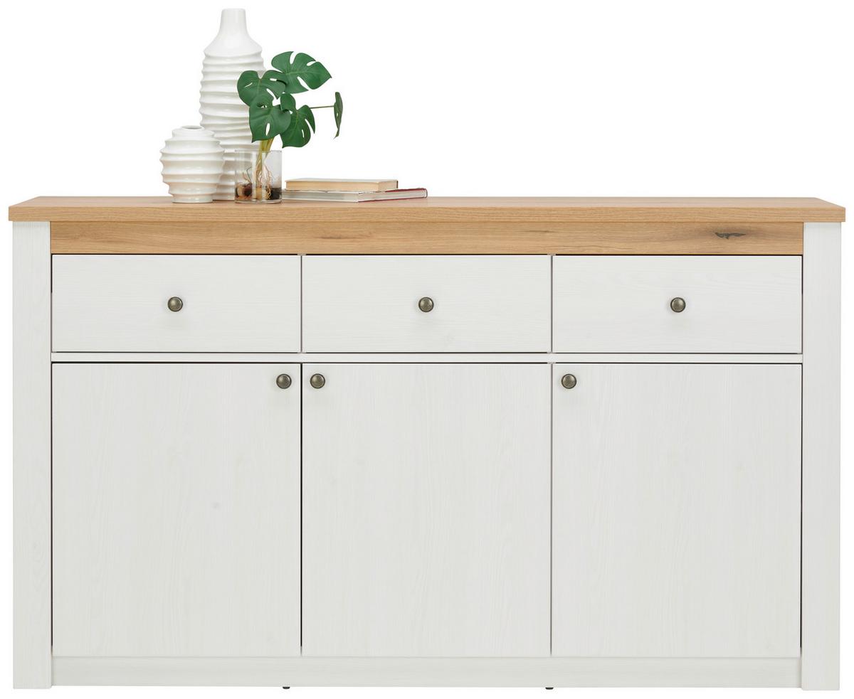 Komoda Rovigio, Barva Hrasta, Bela - bela/hrast san remo, Basics, kovina/umetna masa (155/90,5/42,5cm) - Landscape