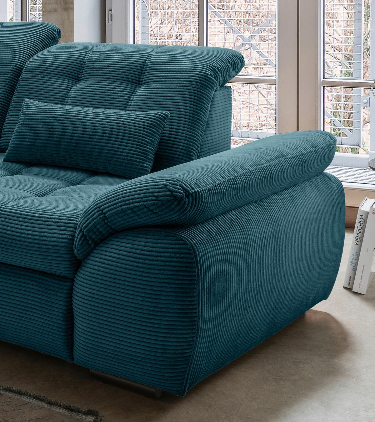 Ecksofa mit Bettkasten Rigatti ca. 184x314 cm Petrol - Petrol/Schwarz, MODERN, Textil/Metall (184/314cm) - Livetastic