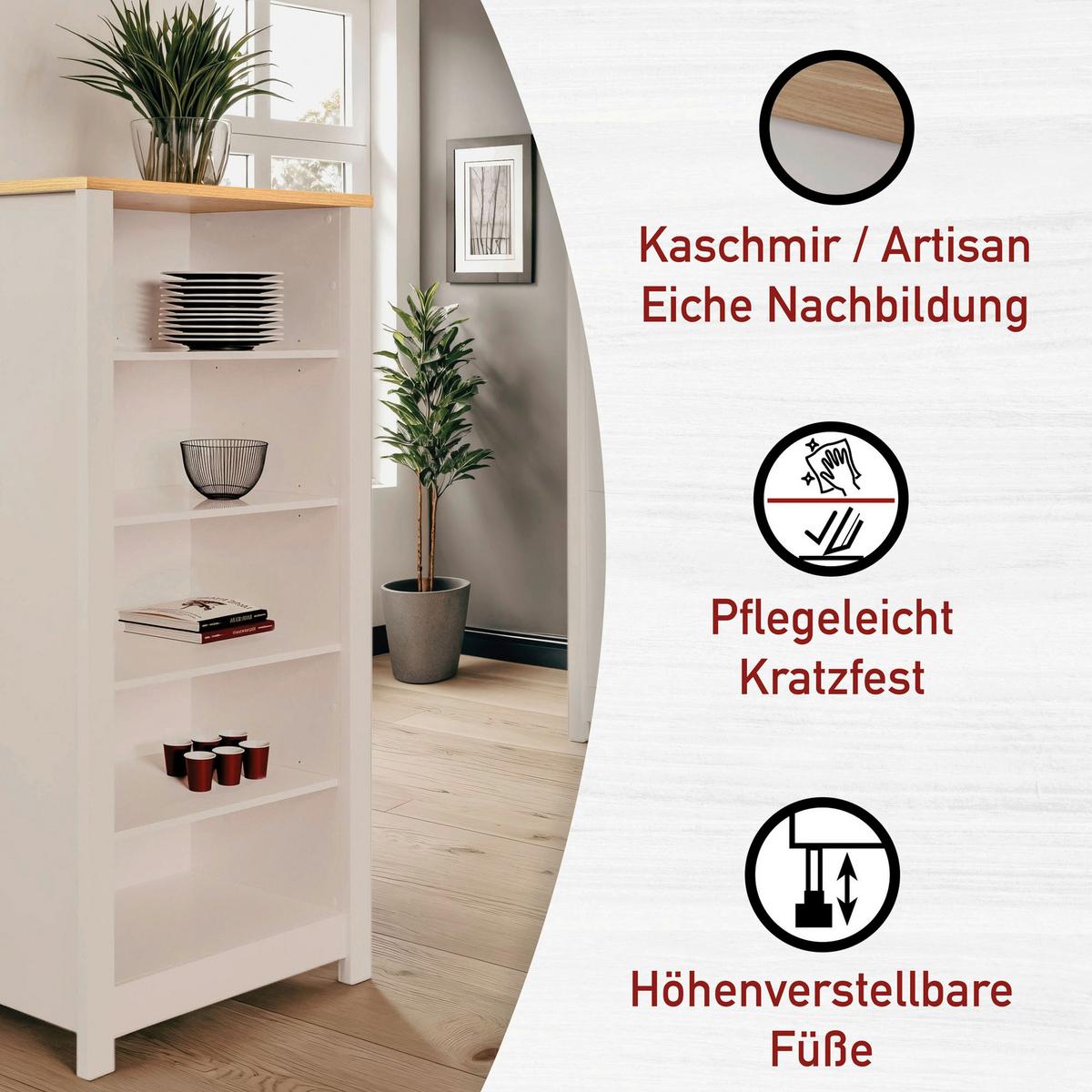 Standregal Sardegna Kaschmir/Eiche - Kaschmir/Eiche Artisan, ROMANTIK / LANDHAUS, Holzwerkstoff (60/167/60cm) - home24