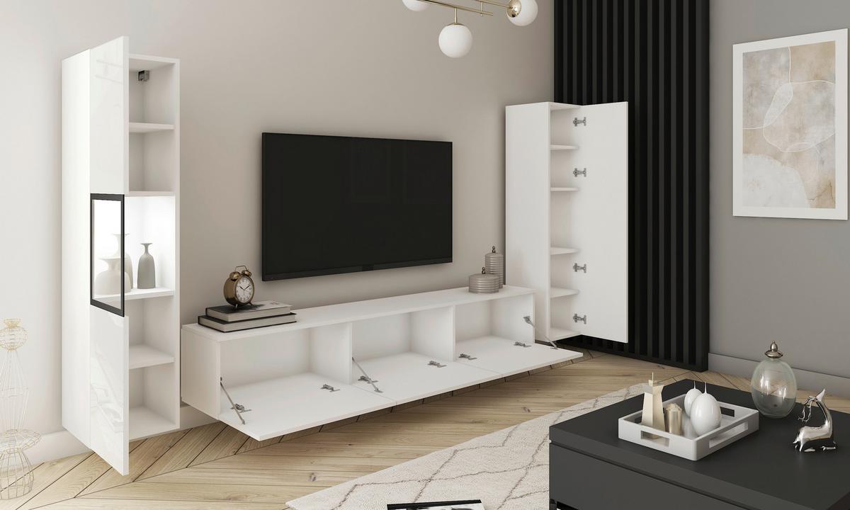 Dnevni Regal Berlin Iii, Bela, Osvetlitev, 3-Delni - siva/bela, Design, steklo/leseni material (240/130/31cm) - MID.YOU