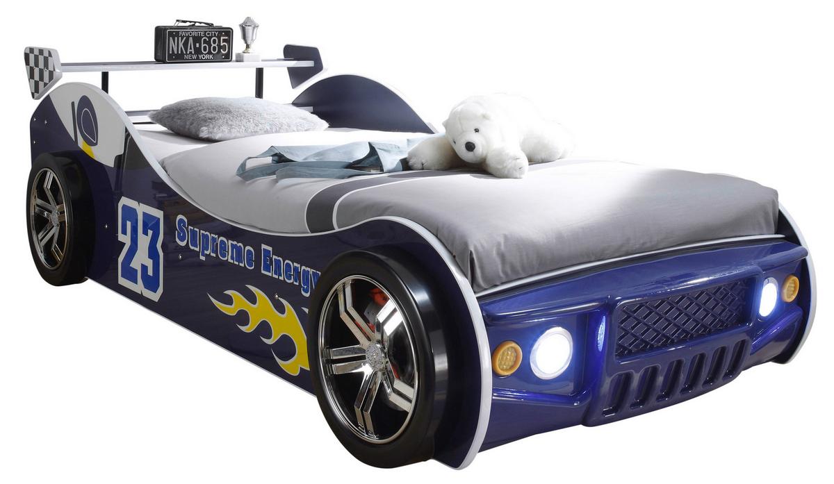 Postelja V Obliki Avta Energy, Modra, Osvetlitev, 90x200cm - modra, Basics, leseni material (90/200cm)