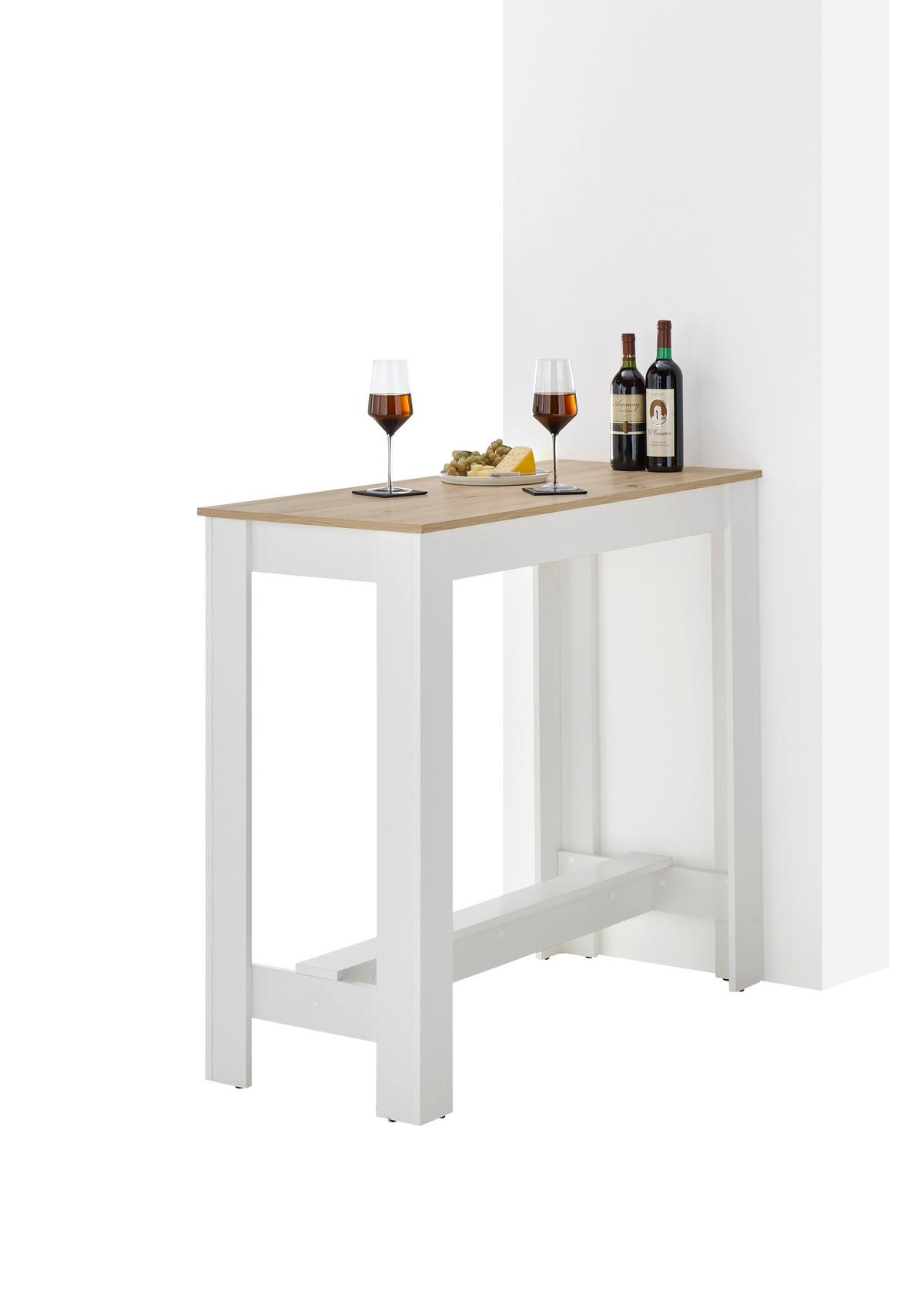 STÓŁ BAROWY MODESTO - biały/dąb artisan, Modern, materiał drewnopochodny (115/50/103cm) - MID.YOU