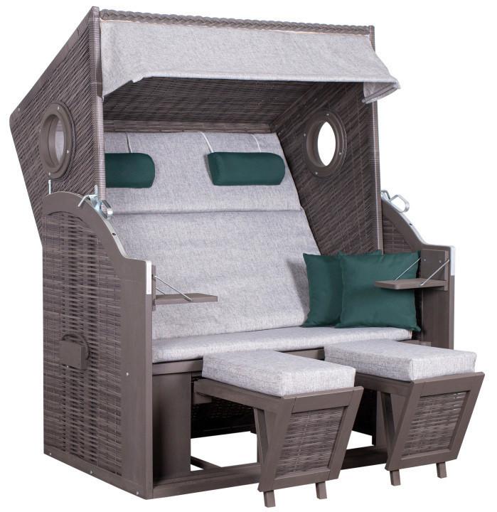 Strandkorb ca. 140x160x80 cm Grau - Grau/Grün, Basics, Holz/Kunststoff (140/160/80cm) - Gardenson