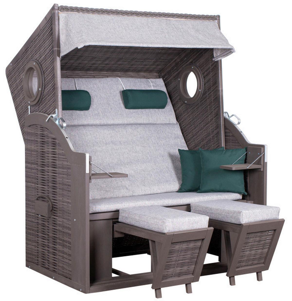 Strandkorb ca. 140x160x80 cm Grau - Grau/Grün, Basics, Holz/Kunststoff (140/160/80cm) - Gardenson