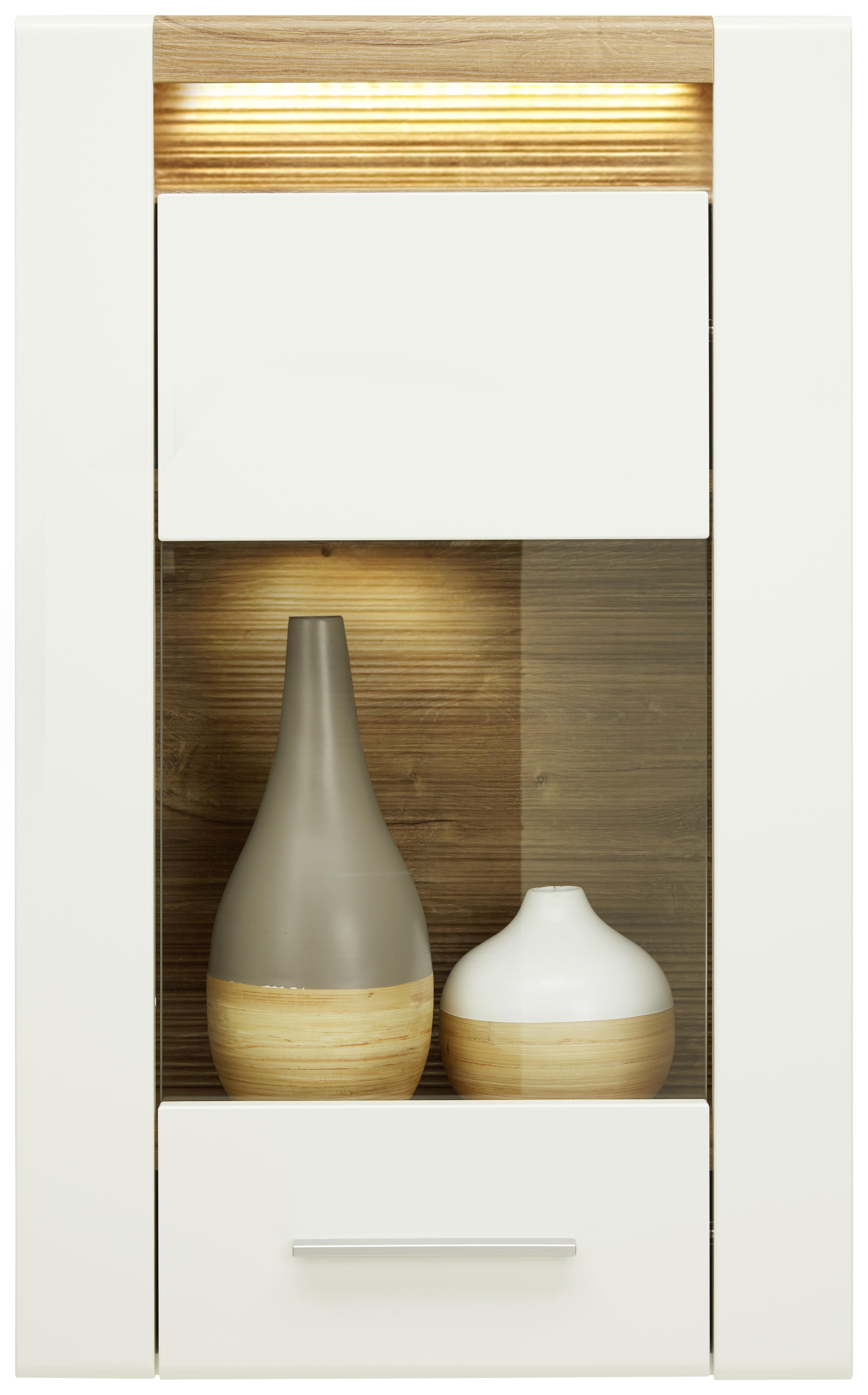 Hängevitrine in Weiss Hochglanz - Chromfarben/Weiss, Modern, Glas/Holzwerkstoff (60/98,5/30cm) - Modern Living