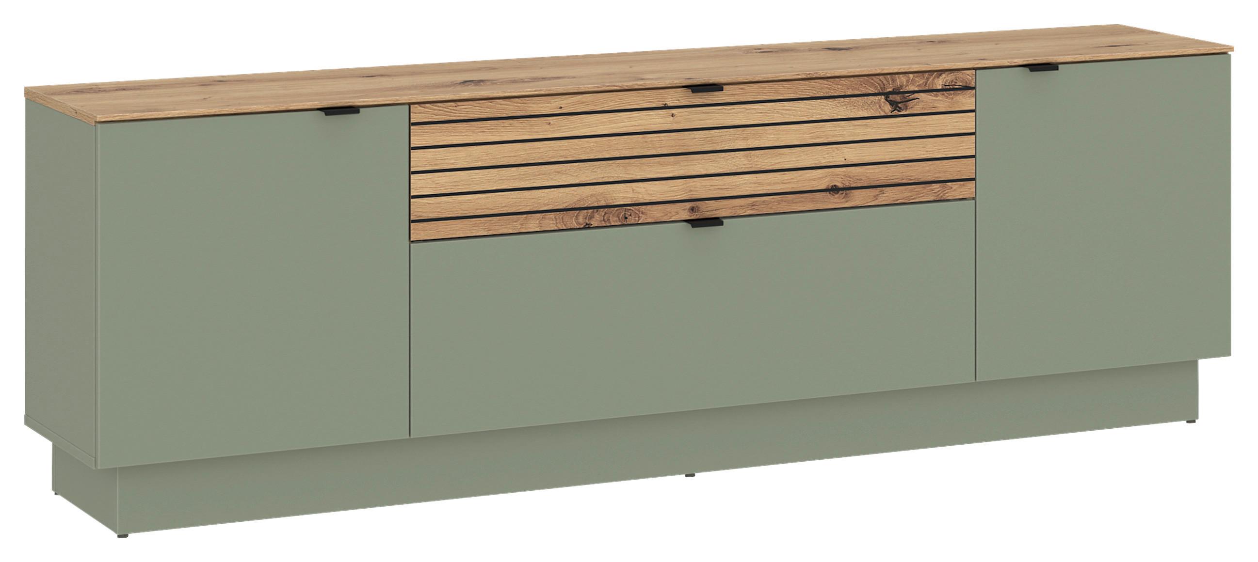 Comodă TV NEXA - verde salvie/stejar Artisan, Basics, material pe bază de lemn (180/59,5/40cm) - Modern Living