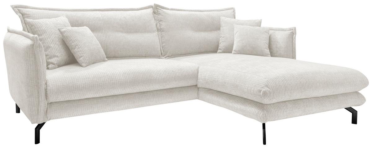 Ecksofa Lava Weiß Velours - Creme/Schwarz, Design, Textil/Metall (255/180cm) - Livetastic