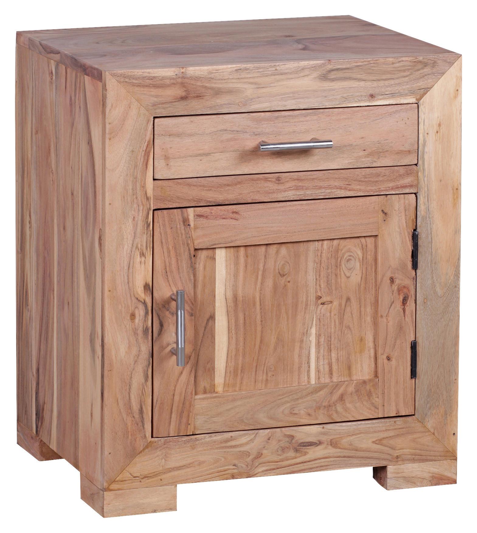 Nočna Omarica Mumbai - barve kroma/barve akacije, Konvencionalno, kovina/les (50/60/40cm) - MID.YOU