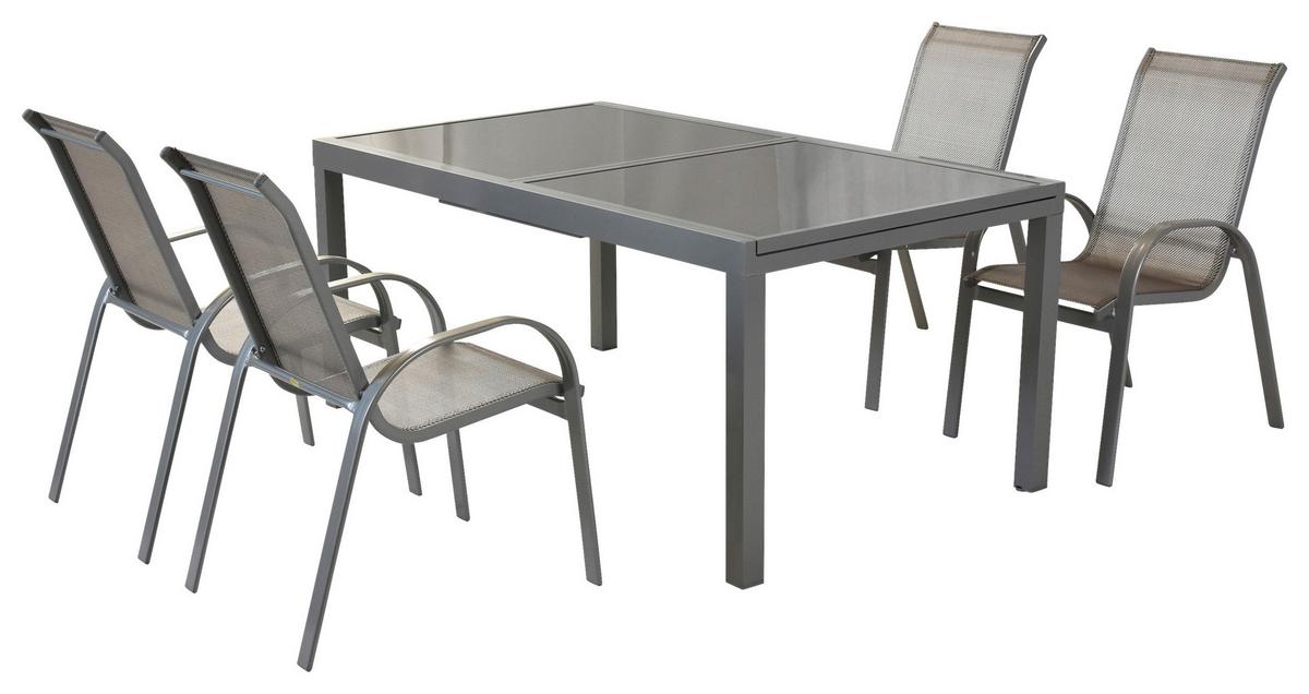 GARTENSET AMALFI - Silberfarben/Braun, MODERN, Textil/Metall - Gardenson