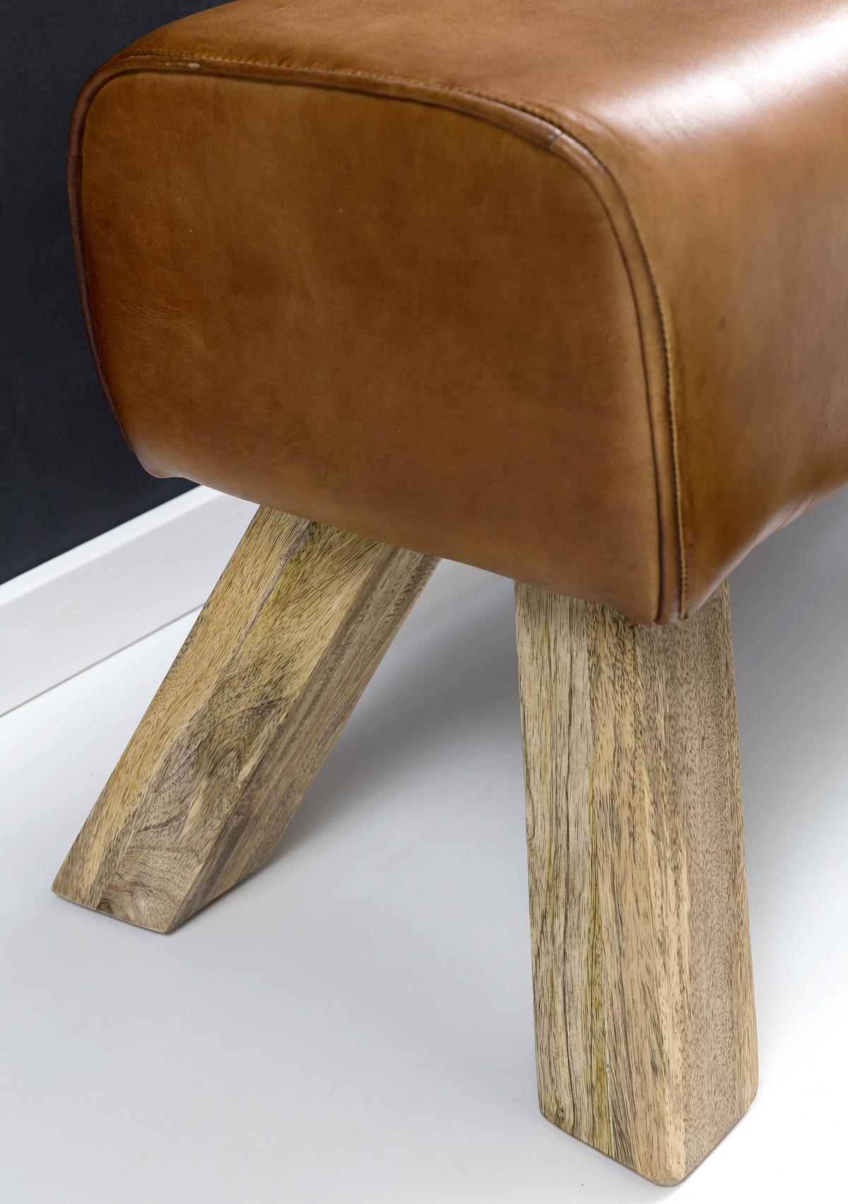 Hocker "WL5.105", braun - Braun, Natur, Leder/Holz (90/43/30cm) - MID.YOU