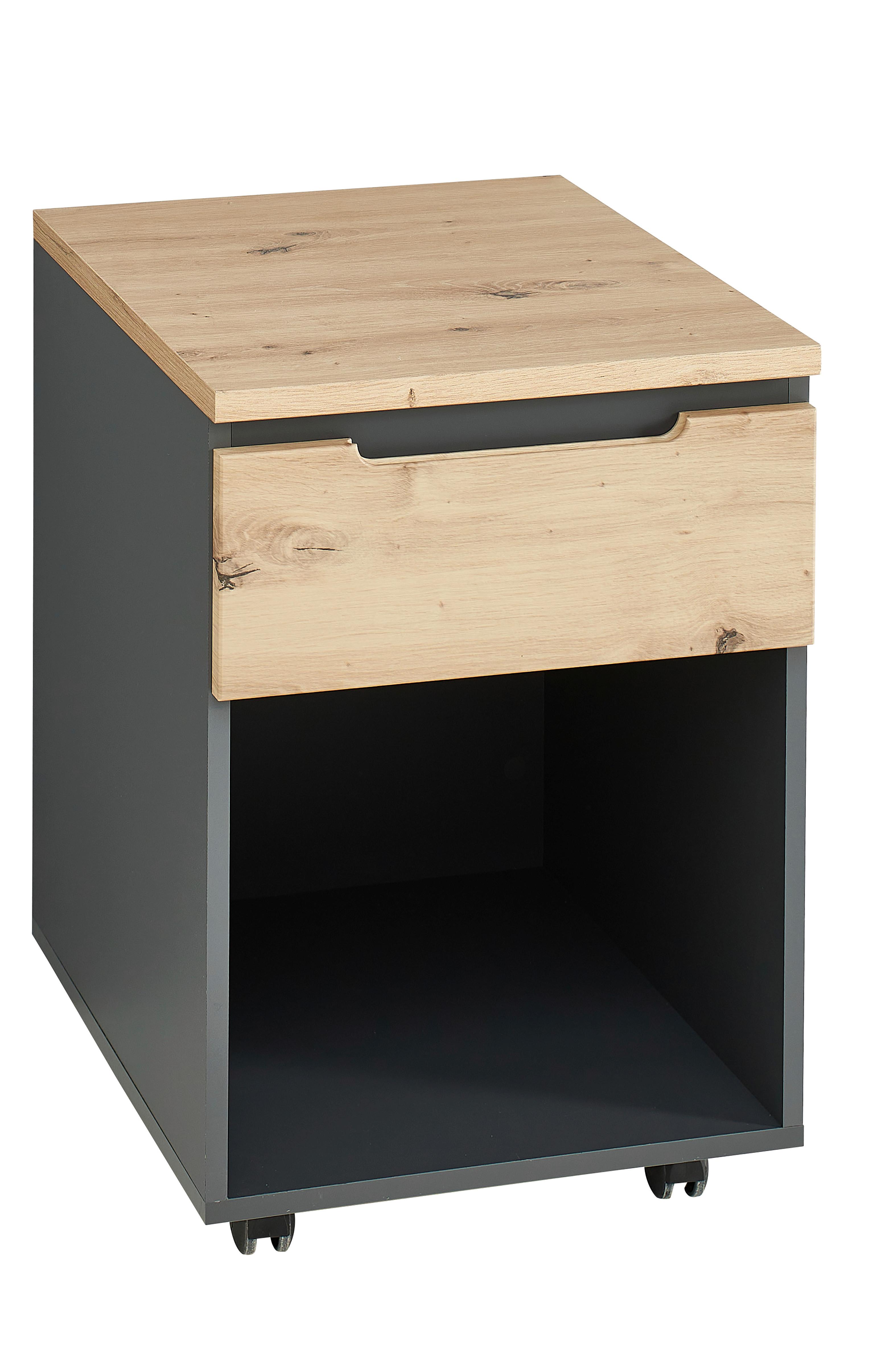 Rollcontainer Memphis in Eiche Artisan/Graphitfarben - Graphitfarben/Eiche Artisan, MODERN, Holzwerkstoff (45/66/55cm) - Premium Living