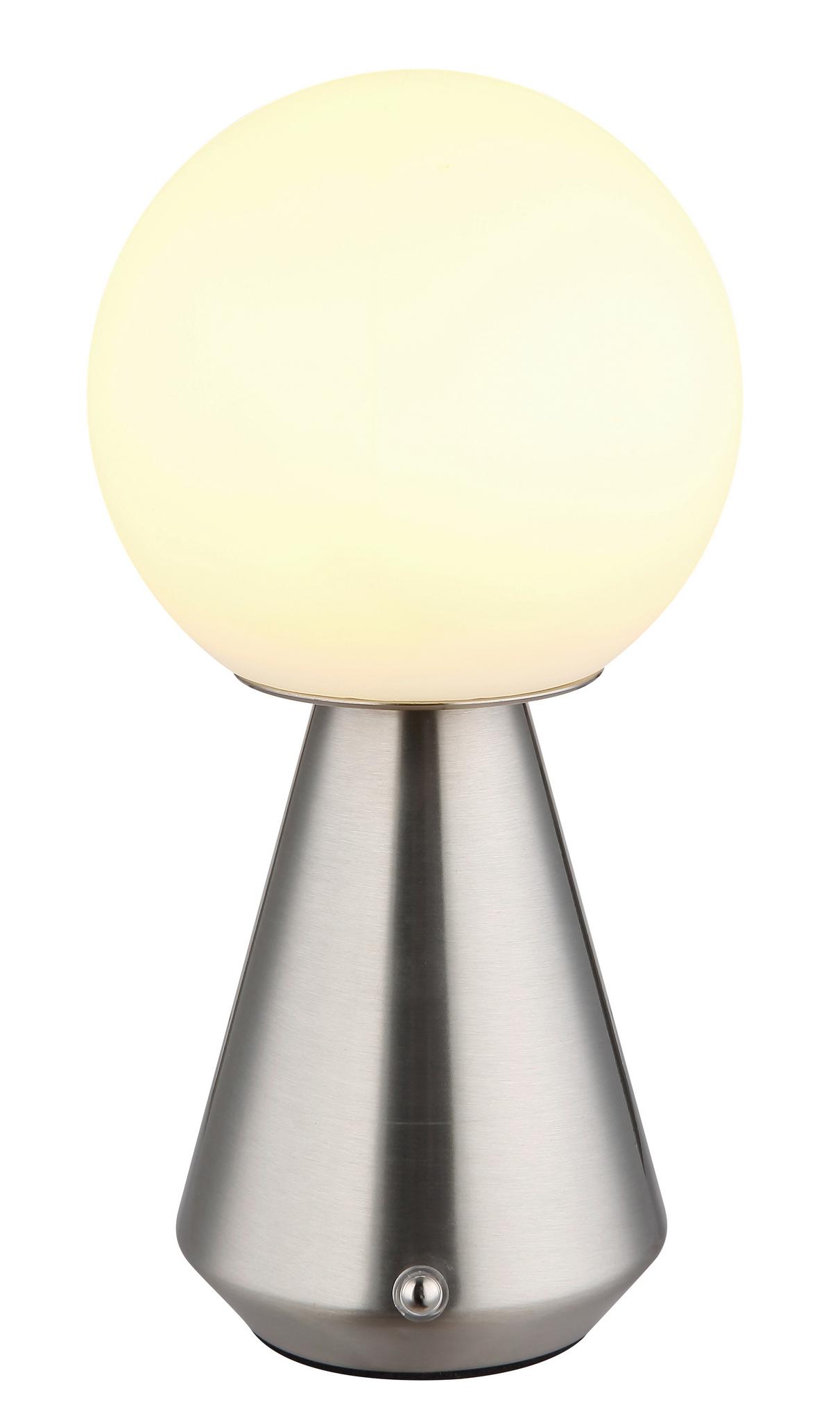 AKKU-TISCHLEUCHTE 21029N SORA - Weiss/Nickelfarben, Design, Kunststoff/Metall (12/23,5cm) - Globo