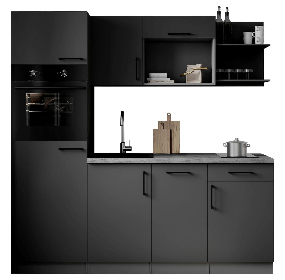 Küchenblock Oliver m. Geräten Grau - Grau, Trend, Holzwerkstoff/Metall (205cm) - Respekta