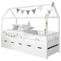 Postelja Traumhaus Bor, Bela, Predali, 90x200 - bela, Moderno, les (90/200cm) - MID.YOU