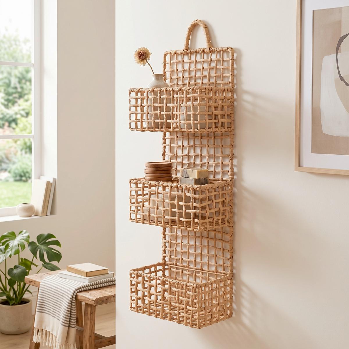 Wandregal Sines Wall Shelf Hellbraun - Hellbraun, Design, Papier/Metall (25/70/15cm)