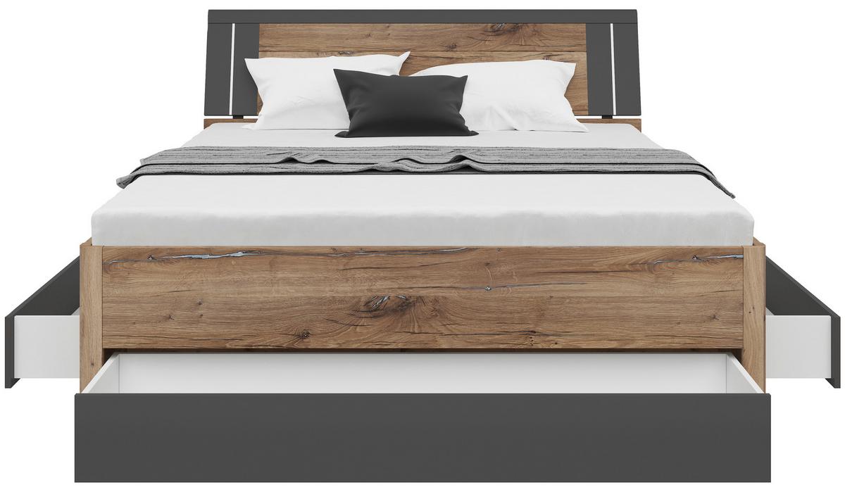 Stauraumbett Saturn ca. 160x200cm Graphit/Eichefarben - Eichefarben/Graphitfarben, Konventionell, Holzwerkstoff (160/200cm) - Mömax
