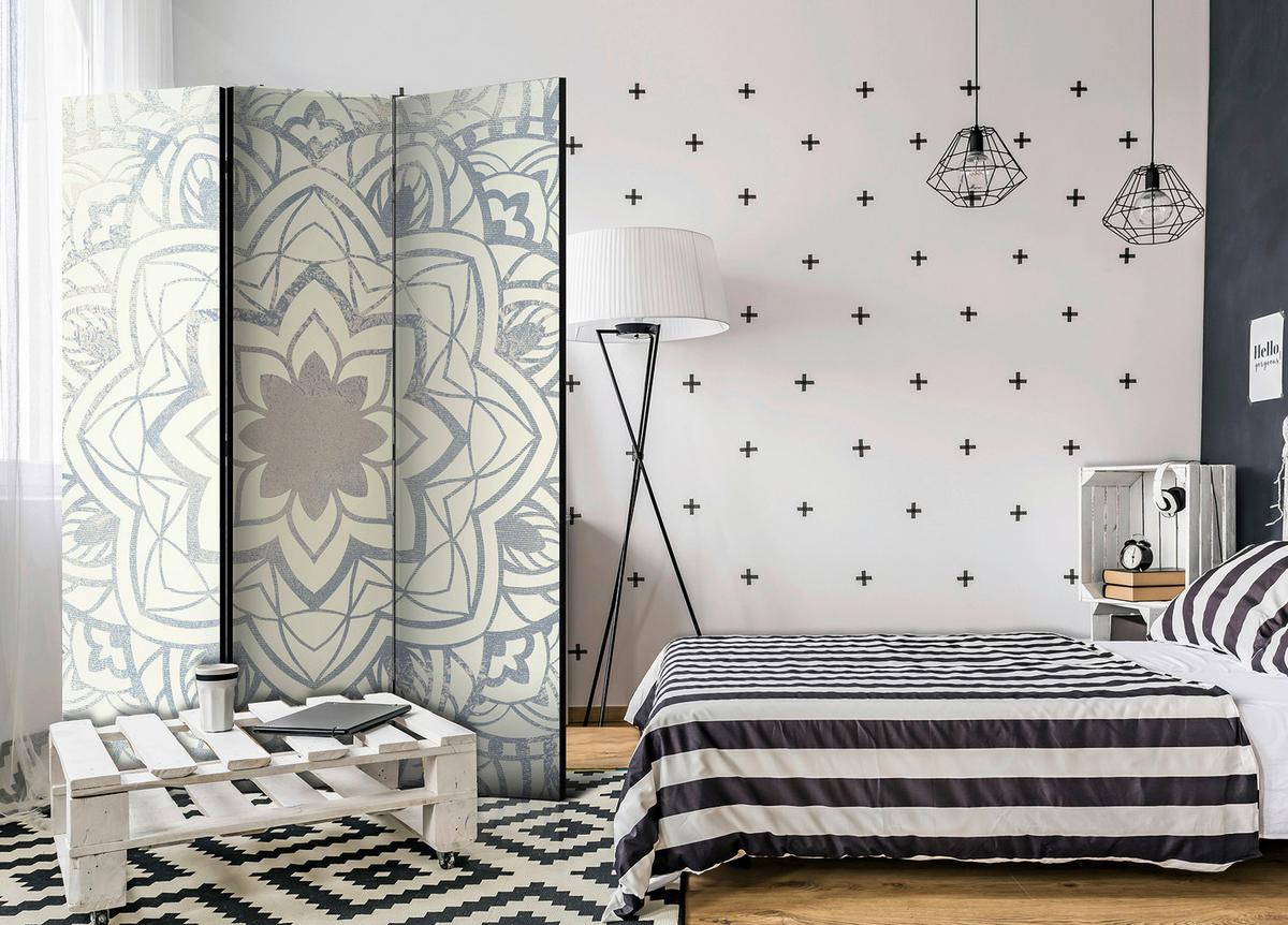 Paravan Winter Mandala, 3-Delni, Dvostranski - siva/bež, Basics, tekstil/les (135/172/3cm) - artgeist