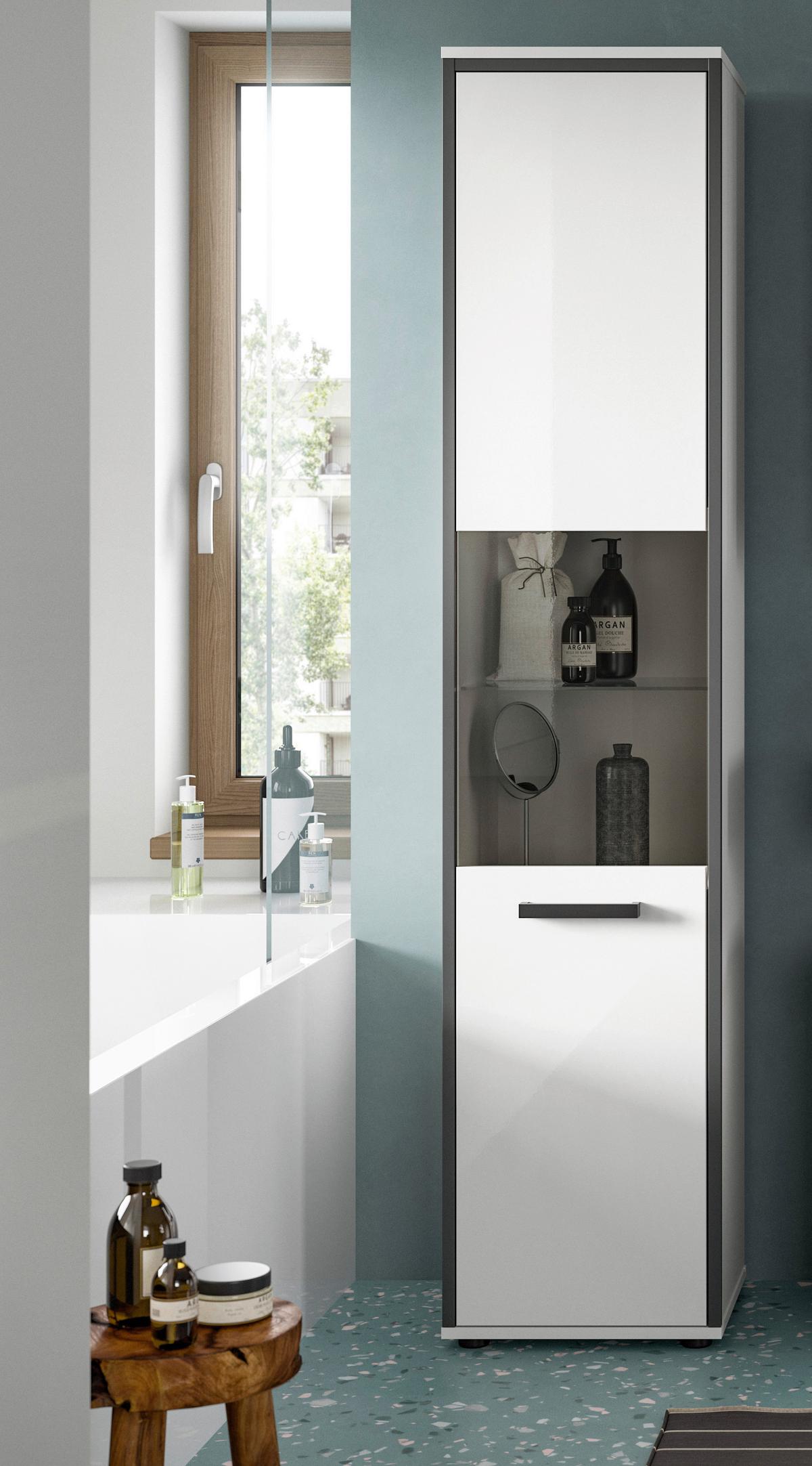 Hochschrank Kojak Weiß/Anthrazit - Weiß Hochglanz/Schwarz, MODERN, Holzwerkstoff/Kunststoff (40/188/34cm) - MID.YOU