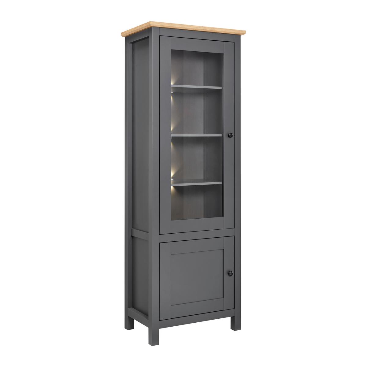 Vitrine "Claudio" dunkelgrau/eiche - Dunkelgrau/Graphitfarben, Modern, Glas/Holz (71/203/44cm) - Bessagi Home