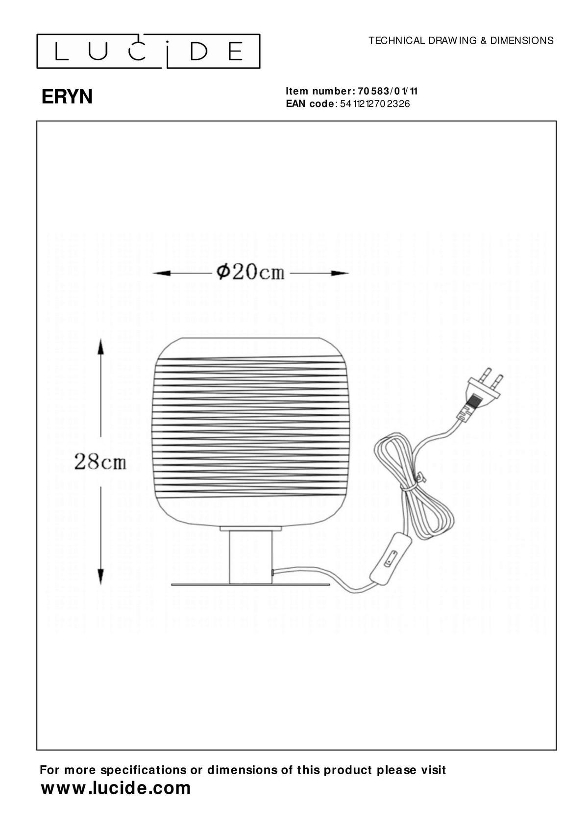LAMPA STOŁOWA 70583/01/11 ERYN - kolor chromowy, Design, szkło (20/20/28cm) - Lucide